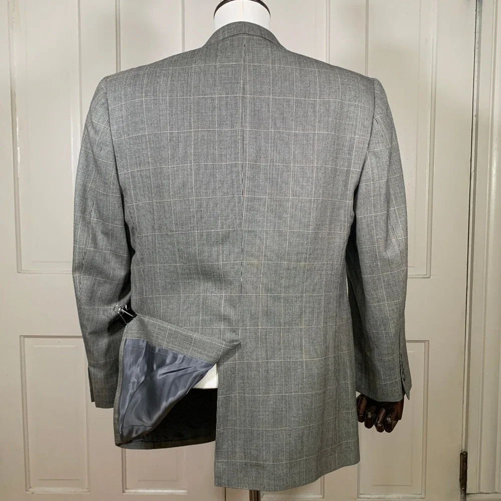 Jos A Bank Signature Blazer Mens 40R Grey Glen Plaid Silk Wool Sport Coat